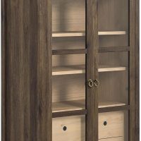 Modway Nolan Modern Farmhouse 71 Inch Tall Arched Storage Display Cabinet in Walnut Hickory Wood Grain - 4-Tier Bookcase with Glass Doors and Shelves - Arch Accent Cabinet for Living Room - Image 6
