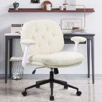Criss Cross Office Chair with Flip-up Arms, Wide Seat Swivel Chair with Wheels, Comfortable Cross-Legged Desk Chair for Home Office or Vanity, Adjustable Height, Beige - Image 2