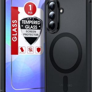 LeYi for Samsung Galaxy A36-5G Phone Case: Samsung A36 5G Case [Mag-Safe Fit] with Screen Protector, Samsung A36 Case Frosted Translucent Cover Soft-Touch Skin para Samsung A36 Phone Case, Black