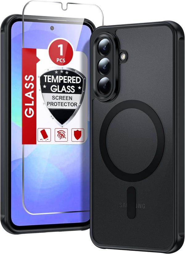LeYi for Samsung Galaxy A36-5G Phone Case: Samsung A36 5G Case [Mag-Safe Fit] with Screen Protector, Samsung A36 Case Frosted Translucent Cover Soft-Touch Skin para Samsung A36 Phone Case, Black