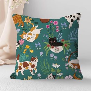 Cat Decor for Cat Lovers Pillow Covers Garden Cats Throw Pillow Covers 18x18 Nursery Living Room Home Room Decor for Car Couch Bed-3