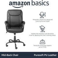 Amazon Basics Classic Puresoft PU Padded Mid-Back Height Adjustable Office Computer Desk Chair with Armrest, 26"D x 23.75"W x 42"H, Black - Image 4