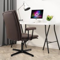 CLATINA Office Chair No Wheels, Leather Criss Cross Desk Chairs with Arms, Modern Cross Legged Computer Chair, Mid Back Height Adjustable Swivel Task Vanity Chair for Home Office, Chocolate Brown - Image 6