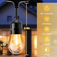 Svater Outdoor Led String Lights 50FT, Patio Lights with 16pcs S14 Shatterproof Bulbs, 1 Watt E26 Dimmable 2700K Warm White, IP65 Waterproof, Commercial Grade Light - Image 4