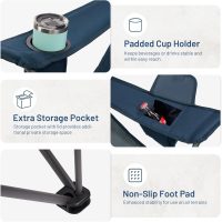TIMBER RIDGE Oversized Folding Camping Chair Support 550 LBS, Heavy Duty Portable Chairs with Cup Holder Side Pocket for Lawn, Outdoor Picnic, Fishing, 2 Pack(Navy) - Image 5