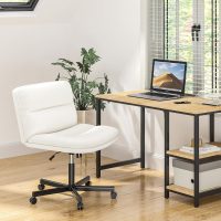 YOMT Comfortable Armless Office Desk Chair with Thickened Double Cushion, Mid-Back Ergonomic PU Leather Cross Legged Wide Chair on Wheels, Adjustable Swivel Computer Task Chairs for Home,Make Up,Study - Image 2