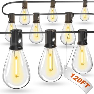 luckystyle 120FT LED Outdoor String Lights with 30+2 Edison Shatterproof Waterproof Bulbs, 2700K Commercial Grade Patio Lights, Heavy Duty Outside Hanging Outdoor Lights for Garden Porch Deck Decor
