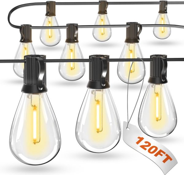 luckystyle 120FT LED Outdoor String Lights with 30+2 Edison Shatterproof Waterproof Bulbs, 2700K Commercial Grade Patio Lights, Heavy Duty Outside Hanging Outdoor Lights for Garden Porch Deck Decor