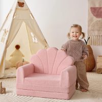 Blissful Diary Kids Couch, 2-in-1 Soft Toddler Couch Fold Out, Toddler Chair Comfy, Convertible Sofa to Lounger, Kids Furniture for Playroom, Gift for Birthday, Children's Day, Pink Shell - Image 2