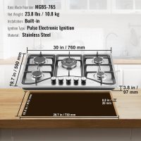 VEVOR 30-inch Gas Cooktop, 5 Burners Built-in Gas Stove Top, Max 12250BTU NG/LPG Convertible Stainless Steel Natural Gas Hob, with Thermocouple Protection for Camping, RV, Apartment - Image 7