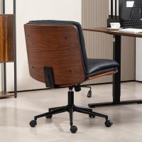 Office Chair, Criss Cross Legged Office Desk Chairs with Wheels, PU Leather Adjustable Swivel Walnut Task Chair with Wide Seat, Ergonomic Mid Back Computer Chair for Meeting Room, Home - Image 2