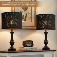 Black Lampshades Set of 2, Drum Lamp shade with Hollow-carved Design, 12.7" x 12.7" x 10 Inches Lampshades for Table Lamp, Floor Lamp, Pendant Light, Lamp Shade Harp Holder Included - Image 2