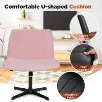 Criss Cross Chair, Armless Cross Legged Office Chair, Comfortable Vanity Chair with Back, Fabric Adjustable Wide Swivel Criss Cross Desk Chair for Home Office, Pink - Image 5
