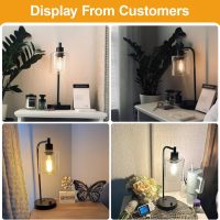 Set of 2 Industrial Table Lamps with USB Port, Fully Stepless Dimmable Bedside Lamps for Bedrooms, Nightstand Desk Lamp with Clear Glass Shade for Reading Living Room Office 2 LED Bulb Included - Image 7