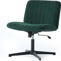 Criss Cross Legged Office Chair no Wheels Upholstered Wide Seat Armless Desk Chair Height Adjustable Swivel Computer Chair for Home Office, Bedroom, Makeup, Dark Green - Image 8