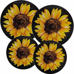 Burner Covers for Electric Stove (Yellow/Black Sunflower, Round D8/10‘’)