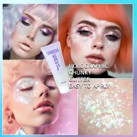 DAGEDA Body Glitter Gel, Face Glitter Body Gel Sequins Shimmer Liquid Eyeshadow, Chunky Glitter for Face Hair Nails, Holographic Cosmetic Laser Powder Festival Glitter Makeup 50ml(White) - Image 4