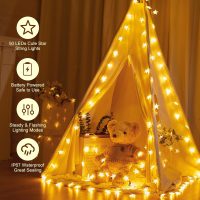 Minetom Star String Lights Battery Operated - 17 ft 50 LED Star Fairy String Lights with Timer, Waterproof for Indoor Bedroom Tent Loft Bed Patio Party Wedding Decor, Warm White - Image 4