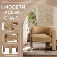 COLAMY Modern Velvet Accent Chairs Set of 2, Upholstered Barrel Chairs, Comfy Side Arm Chairs with 3 Legs for Living Room, Bedroom, Reading, Khaki - Image 4
