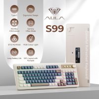 AULA 99 Wireless Keyboard, Custom Computer Keyboard, Tri-Mode Bluetooth 5.0/2.4GHz/USB-C Cute Creamy Gaming Keyboards with Number Pad, RGB Backlit Media Knob Programmable Keybaord for PC Gamer - Grey - Image 2