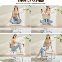 Cross Legged Office Chair with Wheels, Meditation Chair, ADHD Chair for Adults, Wider Height Adjustable Backrest and Seat, Yoga Office Chair, Teddy Fabric, Off White - Image 6