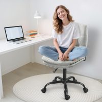 Home Office Desk Chair Comfy - Armless Criss Cross Chair with Wheels Vanity Chair Office Chairs Rolling Swivel Height Adjustable for Adults - Light Grey - Image 7
