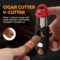 Cigar Cutter V Cut with Cigar Draw Enhancer 2 Cigar Holders, Stainless Steel Cigar Cutter, 3-in-1 Cigar Accessories, Father's Day Christmas Cigar Gifts, Cuts Up to 60 Gauge (Black-Red) - Image 3