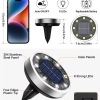 btfarm 16 Pack Solar Ground Lights Outdoor, 8 LED Solar Disc Lights IP65 Waterproof Flat Solar Light, Pathway Lights Solar Powered for Garden Lawn Patio Yard Path Landscape, Cool White - Image 6