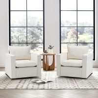 Swivel Accent Chair, 34 Inches Wide Upholstered Arm Chair with Plump Back Pillow, Modern Sofa Living Room Chair for Bedroom, Corner, Reading Nook-Beige - Image 6