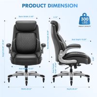 COLAMY Office Ergonomic Desk High Back Executive Chair with Pop-Out Lumbar Support, Upgraded Casters, Adjustable Headrest, Flip-Up Arms, Leather Home with Thick Cushion for Comfort - Black - Image 3