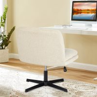 FurnitureR Armless Home Office Desk Chair Without Wheels - Comfortable Adjustable Swivel Criss Cross Chair, Upholstered Fabric Mid-Back for Bedroom, Vanity, Study, or Small Spaces - Linen Beige - Image 8