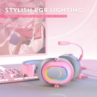 FIFINE PC Gaming Headset, USB Wired Headset with Microphone, 7.1 Surround Sound, in-Line Control, Computer RGB Over-Ear Headphones for PS4/PS5, for Streaming/Game Voice/Video-AmpliGame H6 (Pink) - Image 7