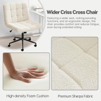 Criss Cross Legged Chair, Faux Fur Upholstered Office Chair with Wheels, Adjustable Armless Desk Chair with Wide Thicken Seat, Computer Chairs for Living Room, Study Room, Home Office, IvoryWhite - Image 5