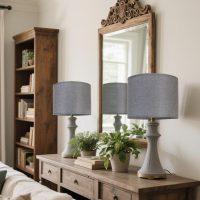 Gray Lamp Shades Set of 2, Medium Drum Lamp Shade 13"Top x 13"Bottom x 10"High(Spider), Lampshades Replacement for Table Lamps Floor Lamps, Natural Linen Hand Crafted, Easy Assembly Required - Image 6