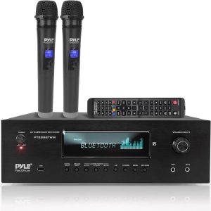 Pyle 1000W 5.2 Channel Home Theater Receiver - Bluetooth 5.0 - Amp w/ 2 UHF Wireless Mics - 4K UHD/3D/Blu-ray Pass-Through - MP3/USB/HDMI/AM/FM Radio - DSP EQ - Mic Echo & Volume Controls - PT888BTWM