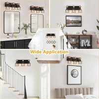 FadimiKoo 3-Light Farmhouse Vanity Light for Bathroom, Wood Bathroom Light Fixtures Over Mirror, Industrial Black Vanity Light with Metal Lampshade for Bedroom Hallway Living Room - Image 7