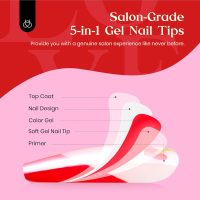 Cherry Press on Nails：Cherry of Love French Tips Press ons Cosmetic Nail Set Medium Almond 30 PCS 15 Sizes Pre-Designed Reusable Stick on Nails with Glue Manicure Gift for Women - Image 4