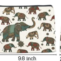 Ethnic Elephant Patterns Makeup Bag for Women Indian Elephants Cosmetic Pouch Travel Toiletry Bag - Image 2