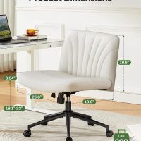 Marsail Criss Cross Chair with Wheels: PU Leather Cross Legged Office Chair Wide Armless Desk Chair Swivel Height Adjustable Vanity Chair for Make Up,Small Space,Bed Room(Beige) - Image 2