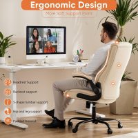 Sweetcrispy Ergonomic Office Chair Heavy Duty Task Desk Chair with Flip-up Arms, PU Leather, Adjustable Swivel Rolling Chair with Wheels, Beige - Image 5