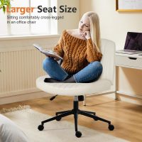 Criss Cross Chair Armless Computer Task Chair, Wide Comfty Swivel Fabric Height Adjustable Vanity Chair w/Replaceable Wheels/Fixed Base/Padded, Beige Leather - Image 3