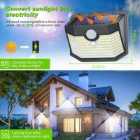 HMCITY 120 LED Outdoor Solar Lights with Motion Sensor and 3 Lighting Modes, IP65 Waterproof Wide Solar Wall Lights Ideal for Garden Patio Yard (Front Button 6Packs, Daylight White) - Image 4