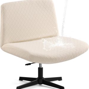 YISUN Waterproof Criss Cross Chair Cover, Stretch Armless Chair Slipcover Washable Removable Office Desk Chair Covers, Mid Back Wide Seat Accent Chairs Cover Vanity Chair Protector (Beige)