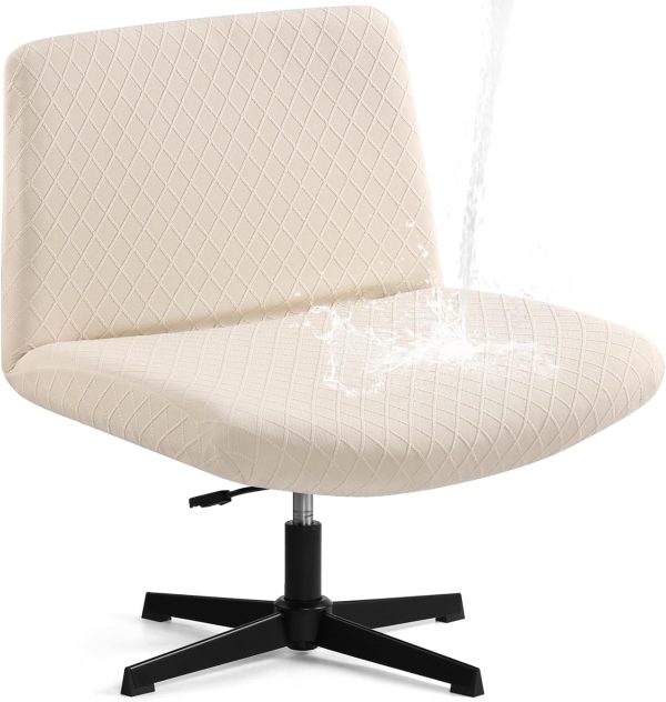 YISUN Waterproof Criss Cross Chair Cover, Stretch Armless Chair Slipcover Washable Removable Office Desk Chair Covers, Mid Back Wide Seat Accent Chairs Cover Vanity Chair Protector (Beige)
