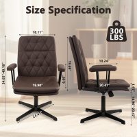 CLATINA Office Chair No Wheels, Leather Criss Cross Desk Chairs with Arms, Modern Cross Legged Computer Chair, Mid Back Height Adjustable Swivel Task Vanity Chair for Home Office, Chocolate Brown - Image 2