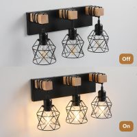 Farmhouse Vanity Light Fixture,3-Light Bathroom Lighting,Black Industrial Wood Wall Light Over Mirror with Metal Shade,Bulbs NOT Included - Image 7