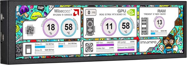 8.8 Inch Computer Secondary Screen CPU Temperature Monitor with Casing FHD IPS 1920x480 LCD Display for Computer Case Temperature Windows Aida64 CPU GPU Monitor