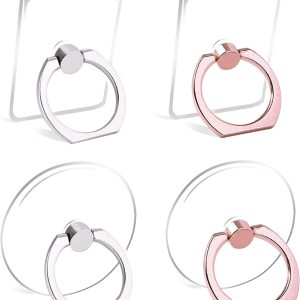 Cell Phone Ring Holder Stand Transparent Finger Grip 360 Degree Rotation Universal Smartphone Finger Ring Stand Kickstand (2 X Silver & 2 X Rose Gold)