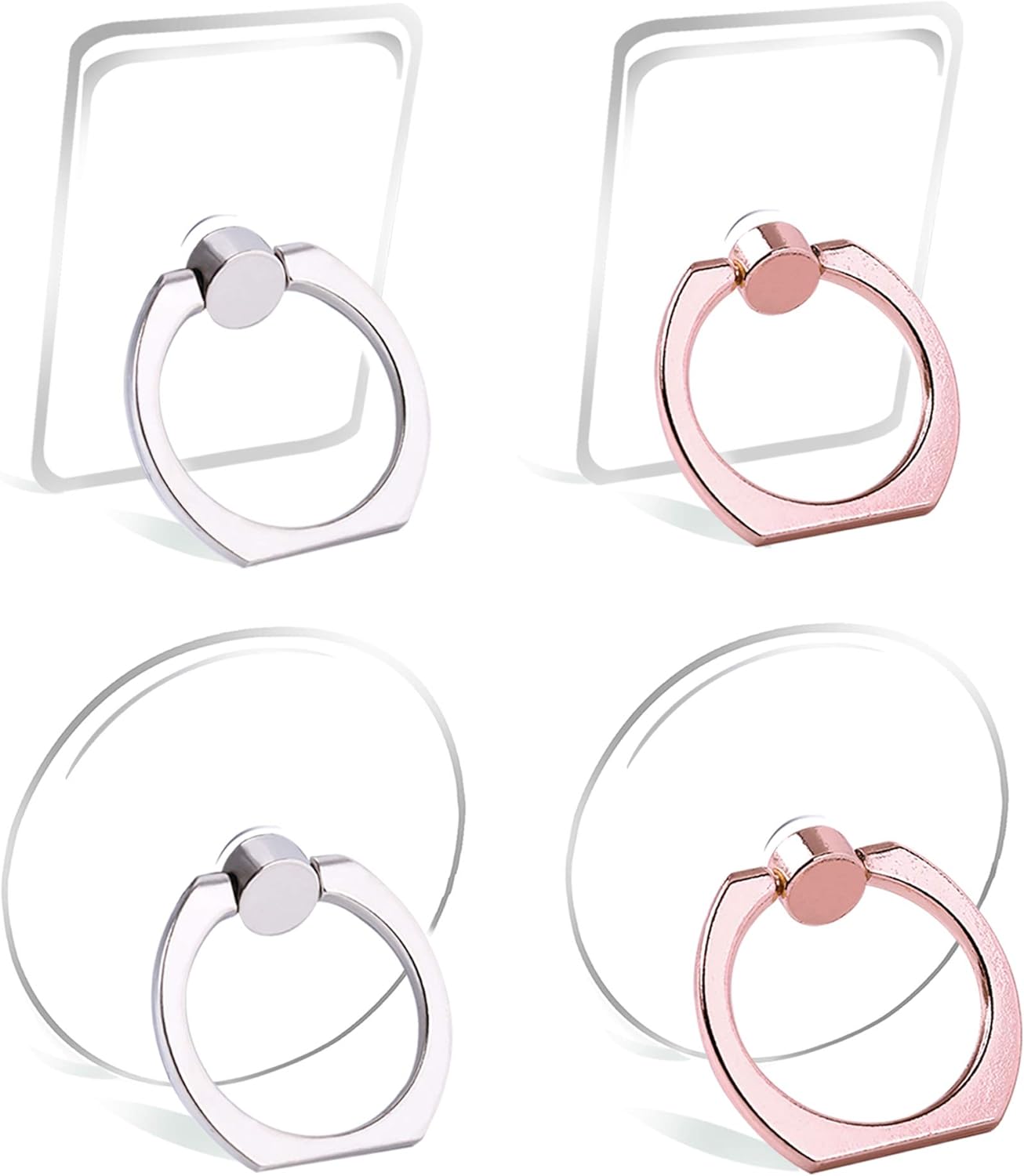Cell Phone Ring Holder Stand Transparent Finger Grip 360 Degree Rotation Universal Smartphone Finger Ring Stand Kickstand (2 X Silver & 2 X Rose Gold)