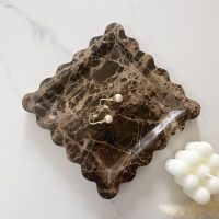 Vintage Natural Marble Tray Small Ornaments Scalloped Tray Handmade Storage Dish for Counter, Vanity, Dresser, Nightstand and Desk (Coffee Net) - Image 5
